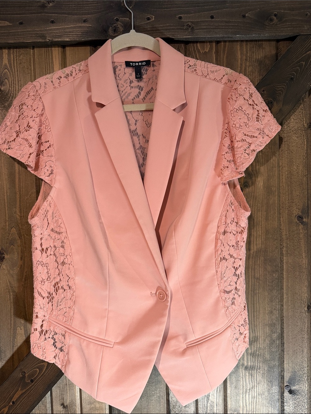 torrid Blush Pink Lace-Trim Sleeveless Blazer